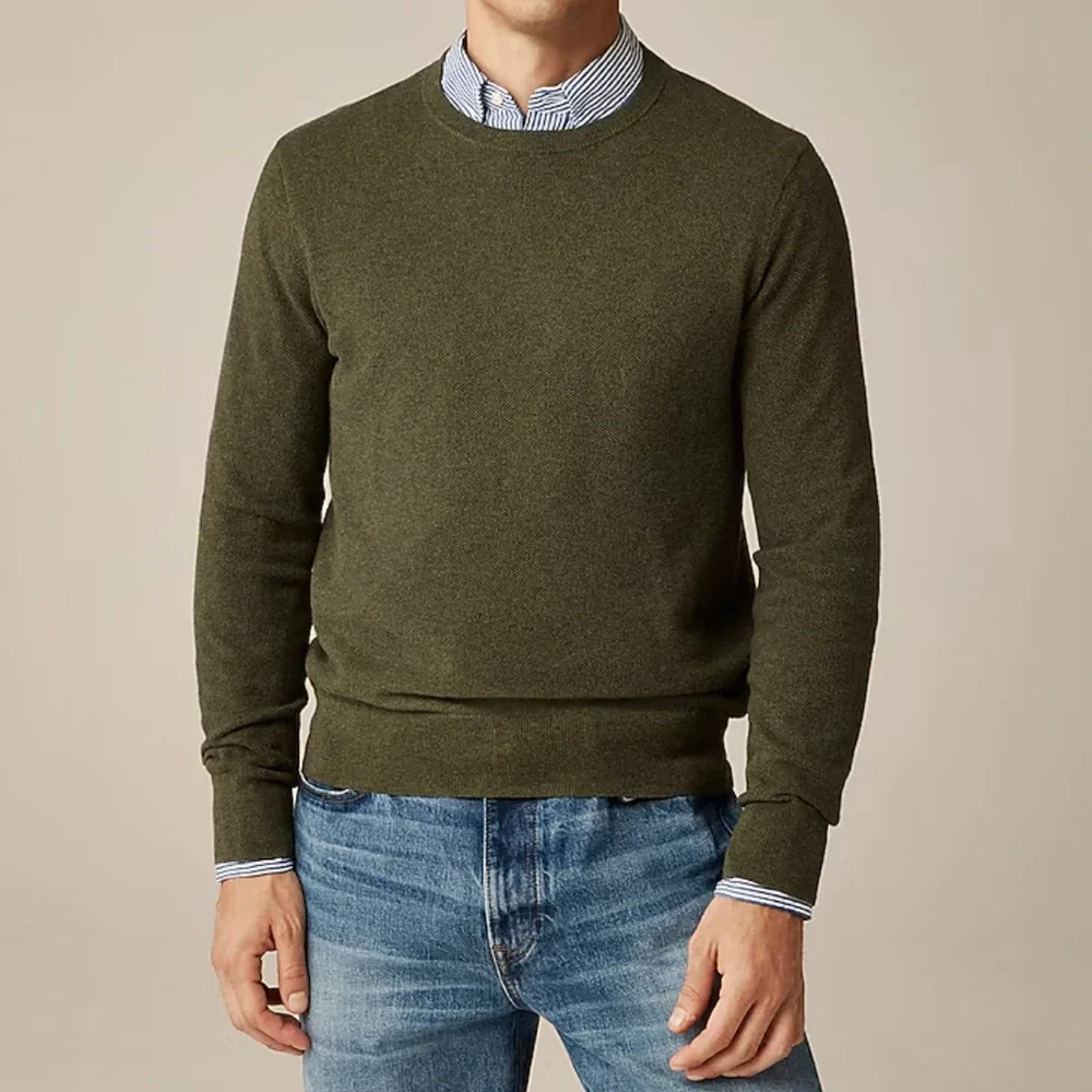 J. Crew - 100% Cotton Piqué-Stitch Crewneck Sweater in Green - Size M